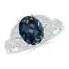 Angara Lab-grown Alexandrite And Diamond Trillium Petal Flower Ring In White Gold/bluish Green Changing To Brownish Or Pinkish Purple