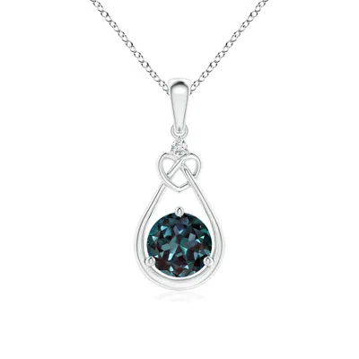 Angara Lab-grown Alexandrite Knotted Heart Pendant With Diamond In Metallic
