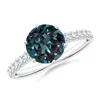 Angara Lab-grown Alexandrite Solitaire Ring With Diamond Accents In White Gold/bluish Green Changing To Brownish Or Pinkish Purple