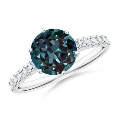 Angara Lab-grown Alexandrite Solitaire Ring With Diamond Accents In Blue