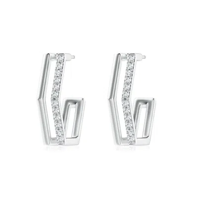 Angara Lab-grown Alternating Diamond Hexagonal Double Hoop Earrings In Metallic