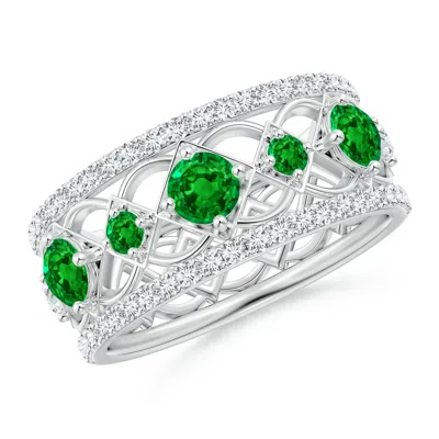 Angara Lab-grown Art Deco Inspired Graduated Emerald And Diamond Ring In Metallic