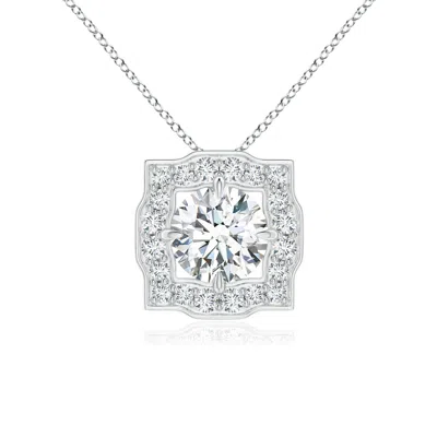 Angara Lab-grown Art Deco Inspired Round Diamond Halo Solitaire Pendant In Metallic
