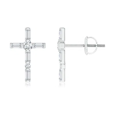 Angara Lab-grown Bar-set Baguette Diamond Cross Stud Earrings In Metallic