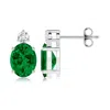 Angara Lab-grown Basket-set Oval Emerald Stud Earrings With Diamond In White Gold/rich Green