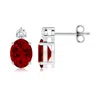 Angara Lab-grown Basket-set Oval Ruby Stud Earrings With Lab Diamond In White Gold/deep Rich Red