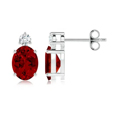 Angara Lab-grown Basket-set Oval Ruby Stud Earrings With Lab Diamond In Metallic