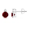 Angara Lab-grown Basket-set Round Ruby Stud Earrings With Diamond In White Gold/deep Rich Red