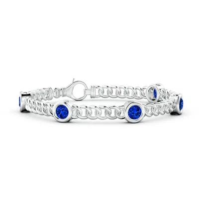 Angara Lab-grown Bezel-set Blue Sapphire Curb Chain Link Bracelet In Metallic
