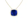 Angara Lab-grown Bezel-set Cushion Blue Sapphire Solitaire Pendant In Yellow Gold/deep Rich Blue