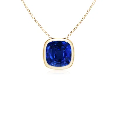 Angara Lab-grown Bezel-set Cushion Blue Sapphire Solitaire Pendant In Gold