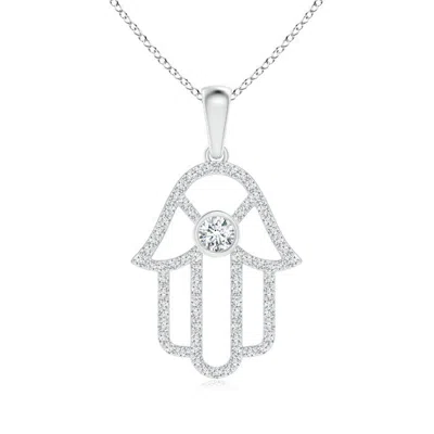 Angara Lab-grown Bezel-set Diamond Hamsa Hand Pendant In Metallic