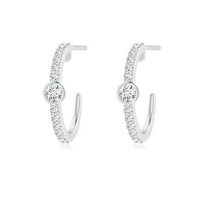 Angara Lab-grown Bezel-set Diamond Hoop Earrings With Accents In Metallic