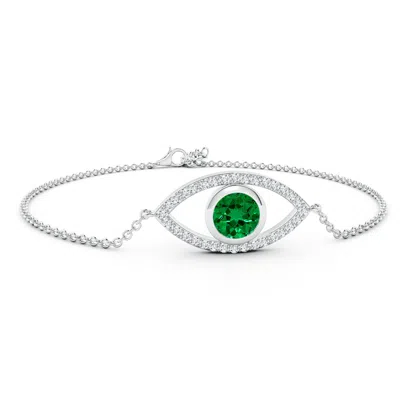 Angara Lab-grown Bezel-set Emerald And Lab Diamond Evil Eye Bracelet In Green