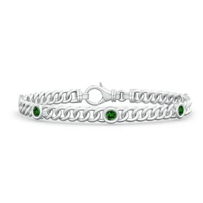Angara Lab-grown Bezel-set Emerald Curb Chain Link Bracelet In Metallic