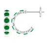 Angara Lab-grown Bezel-set Emerald Huggie Hoop Earrings In White Gold/rich Green