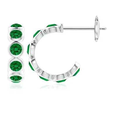 Angara Lab-grown Bezel-set Emerald Huggie Hoop Earrings In Green