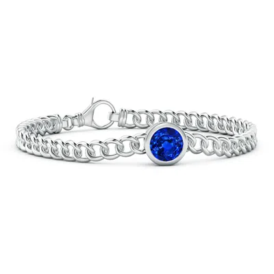 Angara Lab-grown Bezel-set Round Blue Sapphire Chain Bracelet