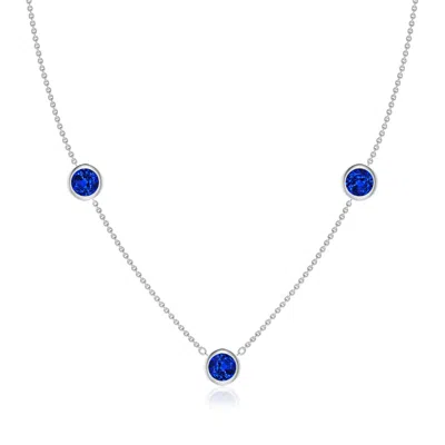 Angara Lab-grown Bezel-set Round Blue Sapphire Chain Necklace