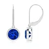 Angara Lab-grown Bezel-set Round Blue Sapphire Leverback Drop Earrings In White Gold/deep Rich Blue