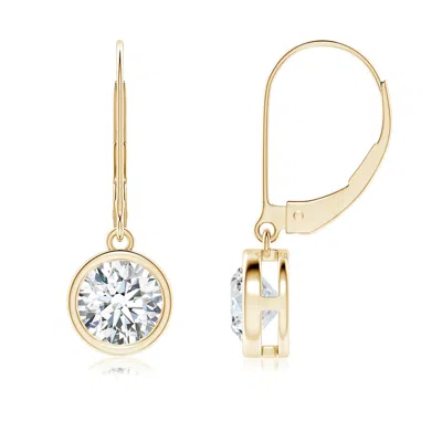 Angara Lab-grown Bezel-set Round Diamond Leverback Drop Earrings In Gold