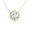 Angara Lab-grown Bezel-set Round Diamond Solitaire Necklace In Yellow Gold/f-g