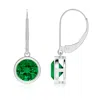 Angara Lab-grown Bezel-set Round Emerald Leverback Drop Earrings In White Gold/rich Green