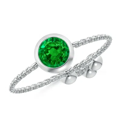 Angara Lab-grown Bezel-set Round Emerald Solitaire Bolo Ring In Metallic