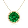 Angara Lab-grown Bezel-set Round Emerald Solitaire Pendant In Yellow Gold/rich Green