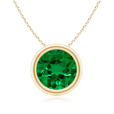Angara Lab-grown Bezel-set Round Emerald Solitaire Pendant In Green