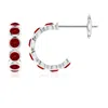 Angara Lab-grown Bezel-set Ruby Huggie Hoop Earrings In White Gold/deep Rich Red