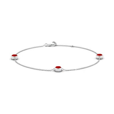 Angara Lab-grown Bezel-set Ruby Station Adjustable Ankle Bracelet In Pink