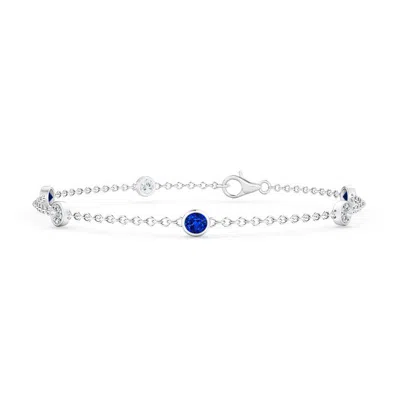Angara Lab-grown Bezel-set Sapphire And Diamond Station Bracelet With Chain In Blue