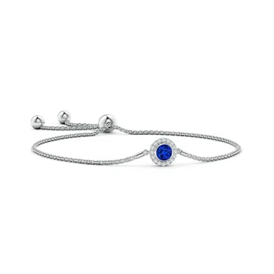 Angara Lab-grown Bezel-set Sapphire Bolo Bracelet With Diamond Halo In Blue