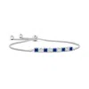 Angara Lab-grown Bezel-set Square Sapphire And Round Diamond Bolo Bracelet In White Gold/deep Rich Blue