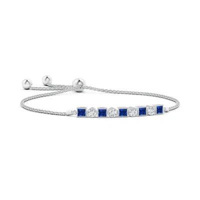 Angara Lab-grown Bezel-set Square Sapphire And Round Diamond Bolo Bracelet In Blue