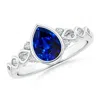 Angara Lab-grown Bezel Set Vintage Pear Sapphire Ring With Diamond Accents In White Gold/deep Rich Blue