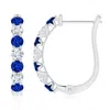 Angara Lab-grown Blue Sapphire And Diamond Huggie Hoop Earrings In White Gold/deep Rich Blue