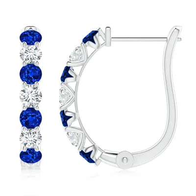 Angara Lab-grown Blue Sapphire And Diamond Huggie Hoop Earrings In Metallic