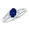 Angara Lab-grown Blue Sapphire And Diamond Split Shank Engagement Ring In White Gold/deep Rich Blue
