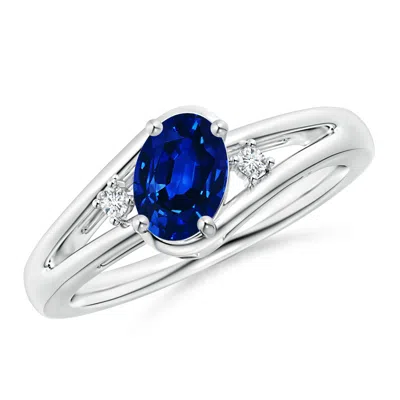 Angara Lab-grown Blue Sapphire And Diamond Split Shank Engagement Ring In Metallic
