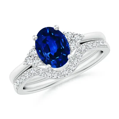 Angara Lab-grown Blue Sapphire And Diamond Trio Bridal Set In Brown