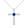 Angara Lab-grown Blue Sapphire And Lab Diamond Cross Pendant In White Gold/deep Rich Blue
