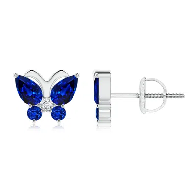 Angara Lab-grown Blue Sapphire Butterfly Stud Earrings With Lab Diamond