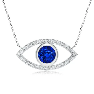 Angara Lab-grown Blue Sapphire Evil Eye Pendant With Lab Diamond Accents In Metallic