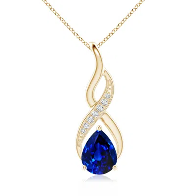 Angara Lab-grown Blue Sapphire Infinity Swirl Pendant With Lab Diamonds In Gold