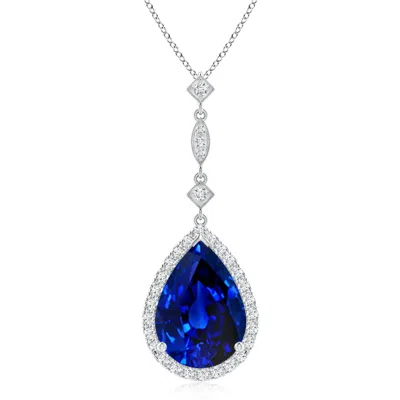 Angara Lab-grown Blue Sapphire Teardrop Pendant With Diamond Accents