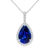 Angara Lab-grown Blue Sapphire Teardrop Pendant With Lab Diamond Halo In White Gold/deep Rich Blue
