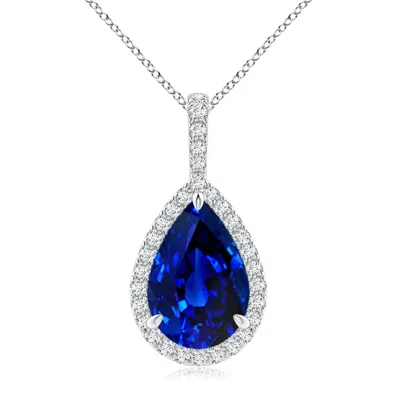 Angara Lab-grown Blue Sapphire Teardrop Pendant With Lab Diamond Halo