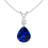 Angara Lab-grown Blue Sapphire Teardrop Pendant With Lab Diamond In White Gold/deep Rich Blue